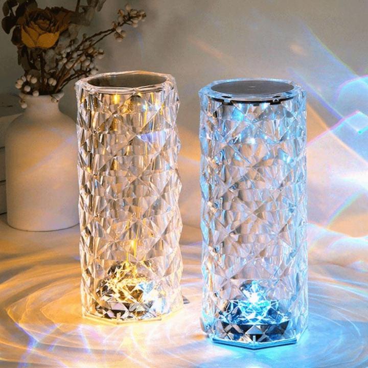16 Colors Diamond Rose Crystal Touch Lamp Bedside Acrylic Usb Rechargeable Table Lamp - With Remote