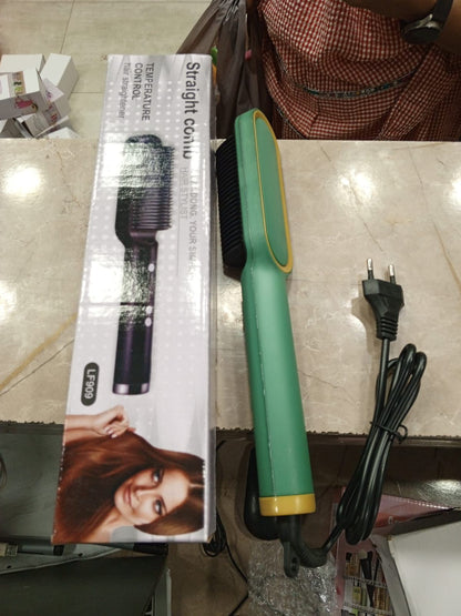 Hair Straightener Iron Brush Straight Hair Comb 2-in-1 Hair Straightener Curling Professional Styling Brush Hair Curler & Straightener For Women