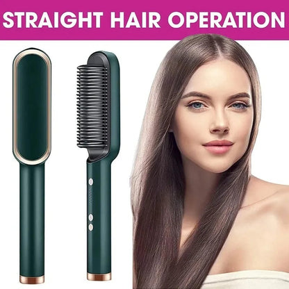 Hair Straightener Iron Brush Straight Hair Comb 2-in-1 Hair Straightener Curling Professional Styling Brush Hair Curler & Straightener For Women