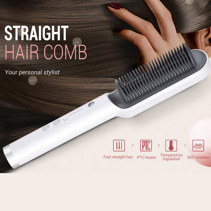 Hair Straightener Iron Brush Straight Hair Comb 2-in-1 Hair Straightener Curling Professional Styling Brush Hair Curler & Straightener For Women