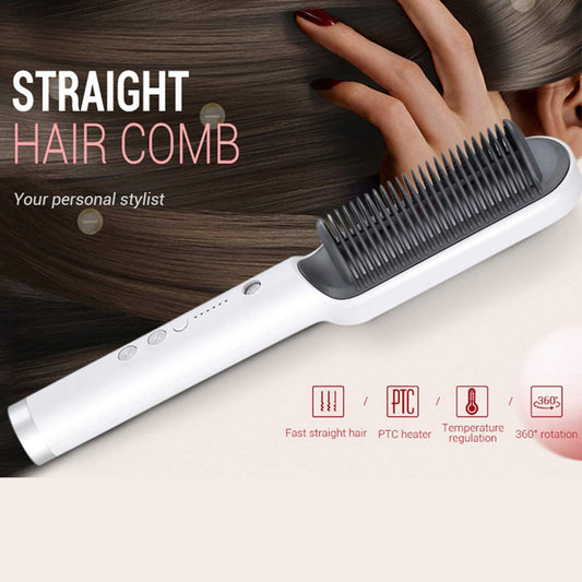Hair Straightener Iron Brush Straight Hair Comb 2-in-1 Hair Straightener Curling Professional Styling Brush Hair Curler & Straightener For Women