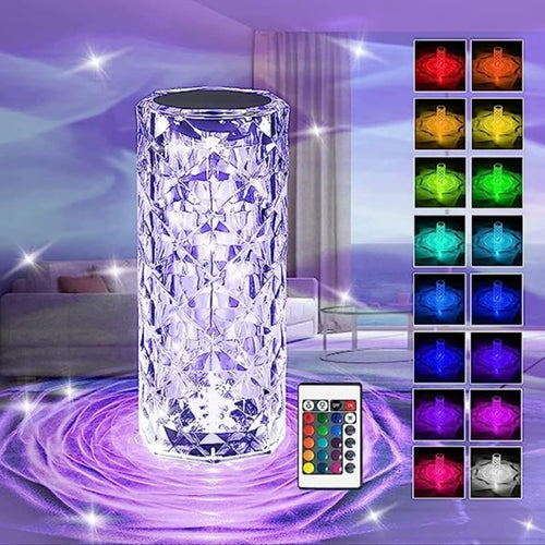 16 Colors Diamond Rose Crystal Touch Lamp Bedside Acrylic Usb Rechargeable Table Lamp - With Remote