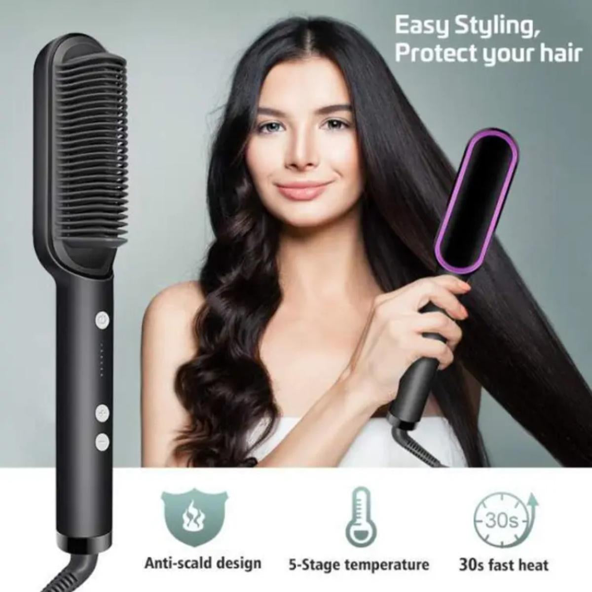Hair Straightener Iron Brush Straight Hair Comb 2-in-1 Hair Straightener Curling Professional Styling Brush Hair Curler & Straightener For Women
