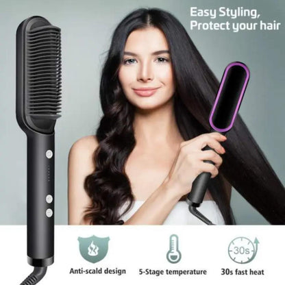 Hair Straightener Iron Brush Straight Hair Comb 2-in-1 Hair Straightener Curling Professional Styling Brush Hair Curler & Straightener For Women
