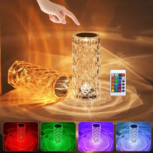 16 Colors Diamond Rose Crystal Touch Lamp Bedside Acrylic Usb Rechargeable Table Lamp - With Remote