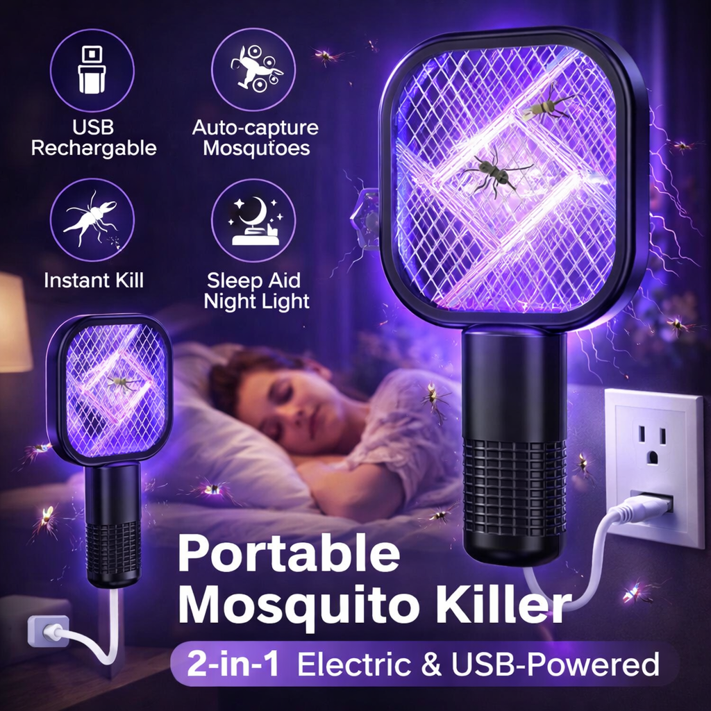 USB Rechargeable Mosquito Killer Racket | Electric Mini USB Mosquito Killer Racket Lamp Wireless Night Bulb Effective Insect Catcher