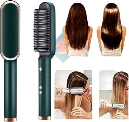 Hair Straightener Iron Brush Straight Hair Comb 2-in-1 Hair Straightener Curling Professional Styling Brush Hair Curler & Straightener For Women