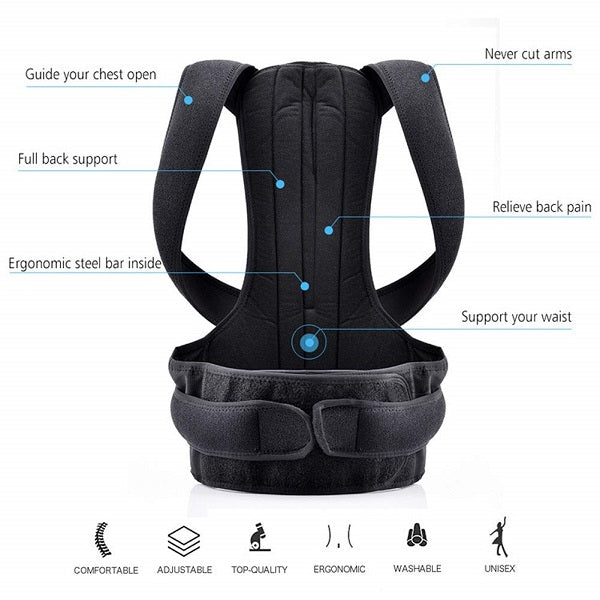 Adjustable Magnetic Posture Corrector Back Brace Support Belt for Upper Back Pain Relief – Standard Size