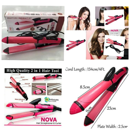 2 in 1 Nova Hair Straightener and Curler Hair Straightener + Curler Versatile Styling Tool for Straightening and Curling Hair