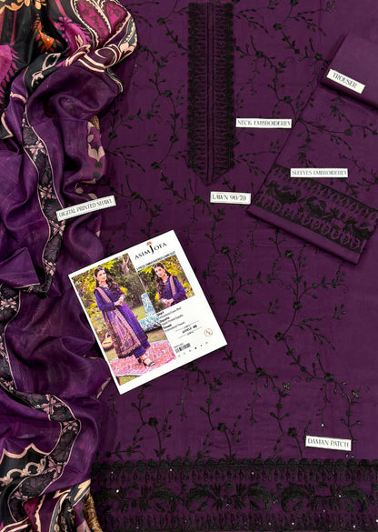 3 Piece - Embroidered Lawn Suit | Unstitched | Asim Jofa