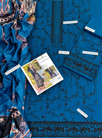 3 Piece - Embroidered Lawn Suit | Unstitched | Asim Jofa