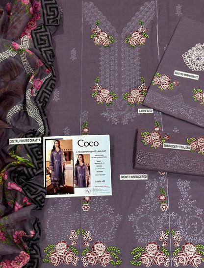 3 Piece - Embroidered Lawn Suit | Unstitched