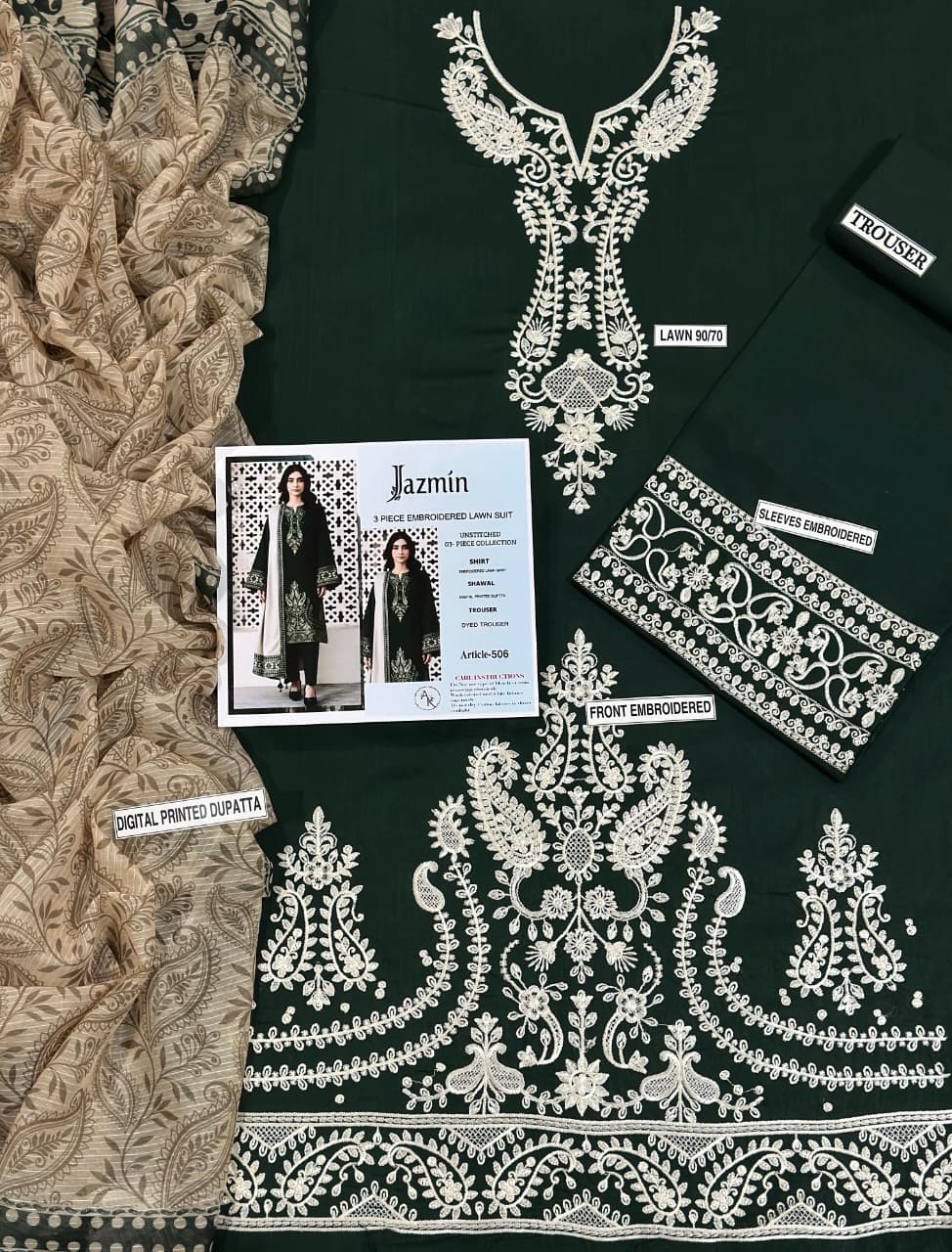3 Piece - Embroidered Lawn Suit | Unstitched