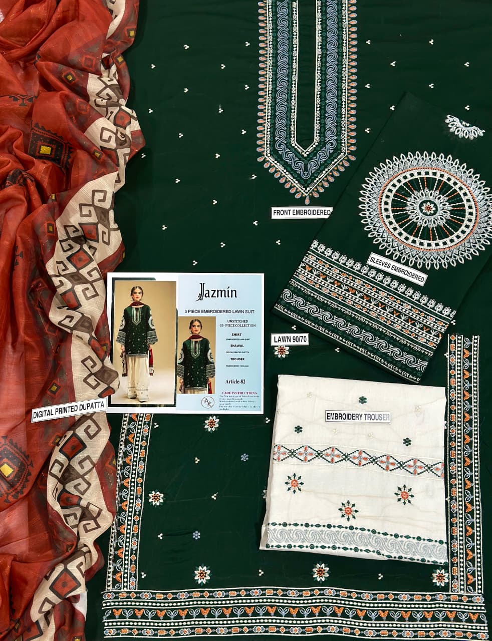 3 Piece - Embroidered Lawn Suit | Unstitched