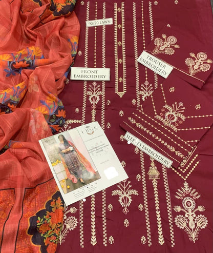 3 Piece - Embroidered Lawn Suit | Unstitched