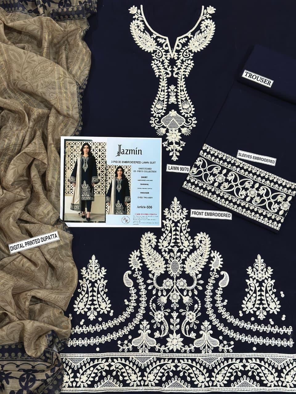 3 Piece - Embroidered Lawn Suit | Unstitched