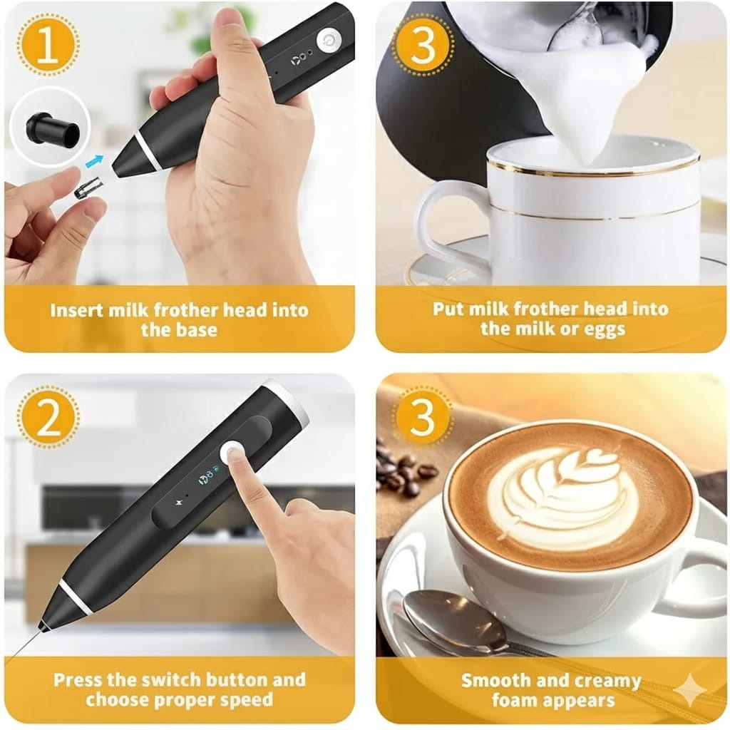 2-in-1 Rechargeable Coffee Beater & Electric Milk Frother – Smooth Mixing, Compact & Easy to Use